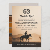 Invitation Cowboy Country Vintage Rustic Photo 63ème annivers (Devant / Derrière)
