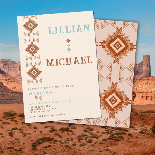 Invitation Cowboy Country Western Aztec Desert Mariage