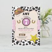 Invitation Cowboy Cowgirl Anniversaire Fête Vache fille rose  (Debout devant)
