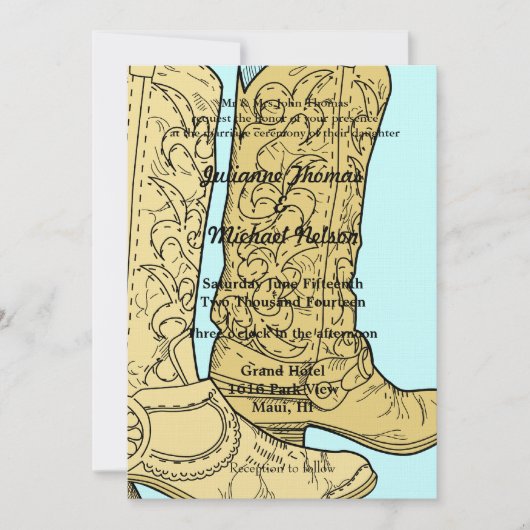Invitation Cowboy Cowgirl Boots Western Mariage (Devant)