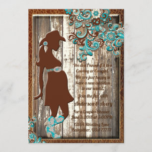 Invitation Cowboy Cowgirl Turquoise Couples Brown Baby shower