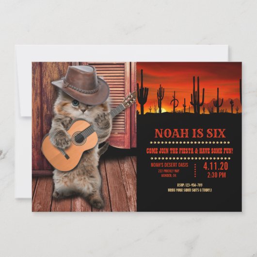 Invitation Cowboy de Western Cat avec guitare (Devant)