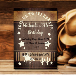 Invitation Cowboy équitation cactus anniversaire rustique