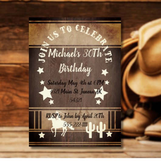 Invitation Cowboy équitation cactus anniversaire rustique