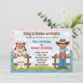 Invitation Cowboy et Cowgirl Joint Sibling Birday Party (Debout devant)