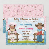 Invitation Cowboy et Cowgirl Joint Sibling Birday Party (Devant / Derrière)
