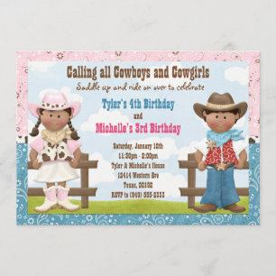 Invitation Cowboy et Cowgirl Joint Sibling Birday Party