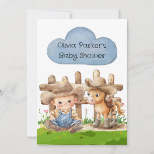 Invitation Cowboy et son Baby shower de cheval garçon