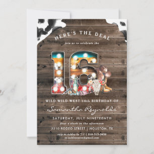 Invitation Cowboy Far West pour 16e anniversaire