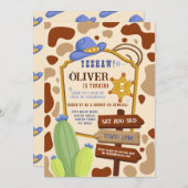 Invitation Cowboy fête d'anniversaire Western Blue Boys (Devant / Derrière)