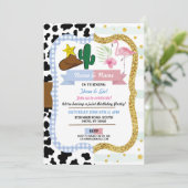 Invitation Cowboy & Flamant rose Joint Boy Girl Anniversaire (Debout devant)