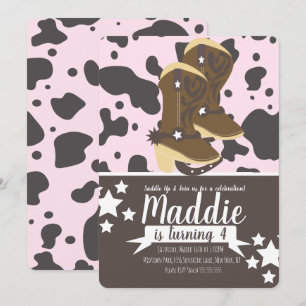 Invitation Cowboy Girl Birthday Cow Print Party   Rose