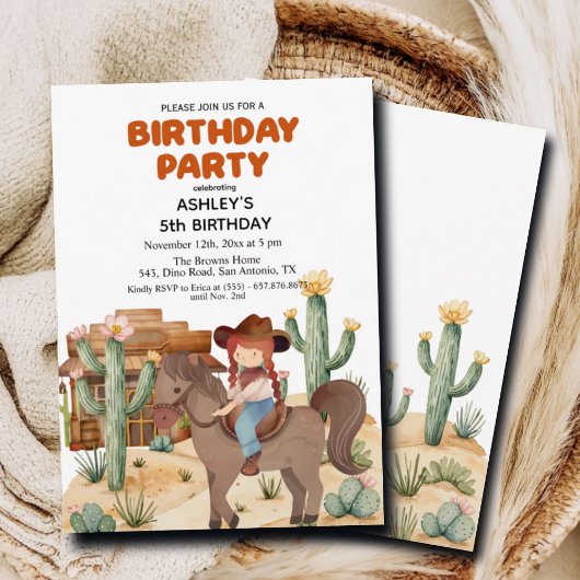 Invitation Cowboy Girl on Horse 5e fête d'anniversaire
