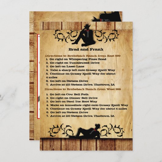 Invitation Cowboy Grooms Gay Mariage Directions de conduite C (Devant / Derrière)