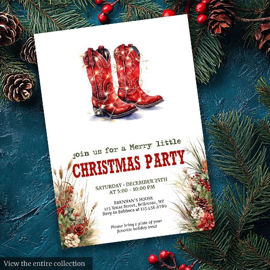 Invitation Cowboy Hat and Boots Christmas Party Invite
