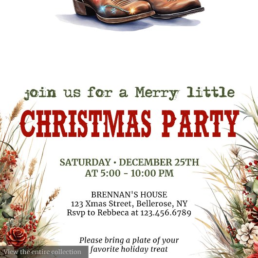 Invitation Cowboy hat Christmas party invite with bandana tie