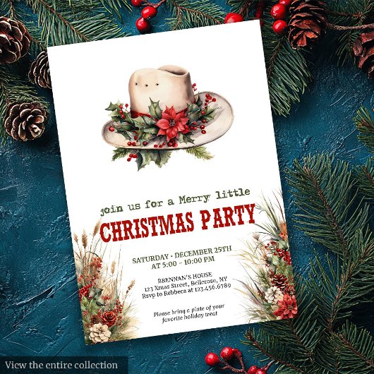Invitation Cowboy hat Christmas party invite with bandana tie