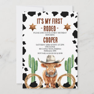 Invitation Cowboy Highland Cow Mon premier rodéo 1er annivers