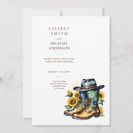 Invitation Cowboy Mariage Anniversaire Baby shower Retraite (Devant)