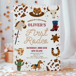 Invitation Cowboy Mon premier rodéo 1ère fête d'anniversaire