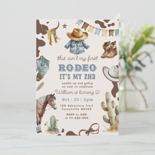 Invitation Cowboy occidental 2e Rodéo photo fête d'anniversai (Debout devant)