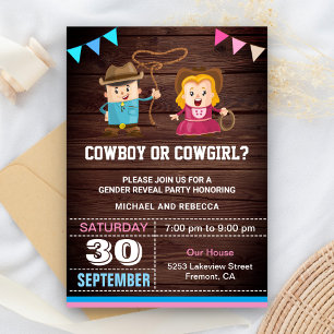 Invitation Cowboy ou Cowgirl Gender Revevela Party