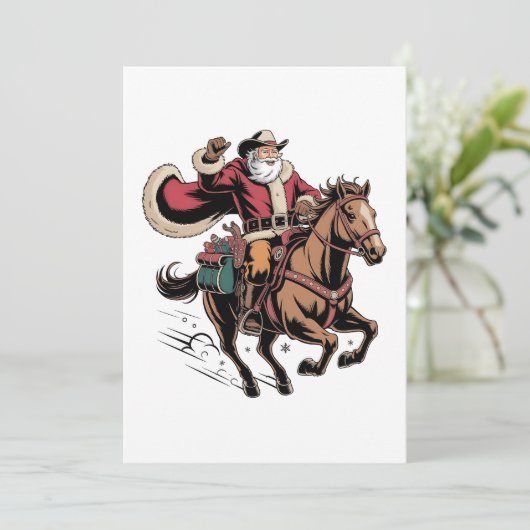 Invitation Cowboy Père Noël Monter Un Cheval Noël (Debout devant)