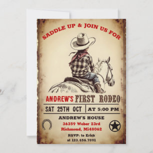 Invitation Cowboy Personnalisé Pays 1er Rodéo fête d'annivers