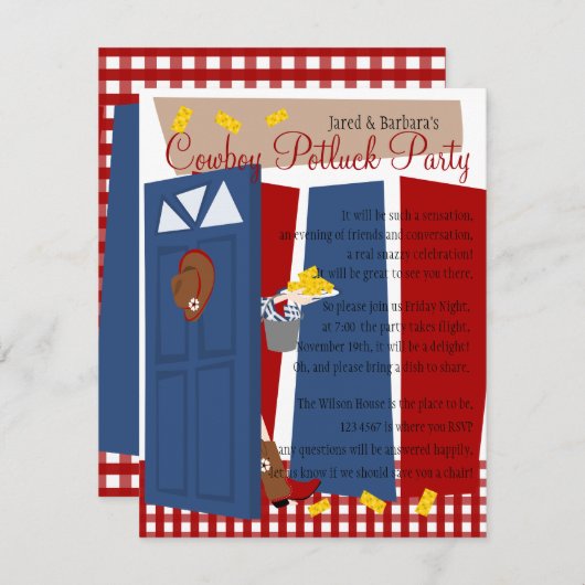 Invitation Cowboy Potluck Party (Devant / Derrière)