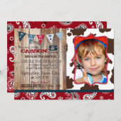 Invitation Cowboy Red Bandanna Western Thème Anniversaire (Devant / Derrière)