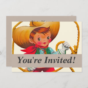 Invitation Cowboy Retro Boy Child Cute Western