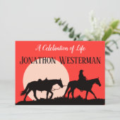 Invitation Cowboy Rides Horse au coucher du soleil Célébratio (Debout devant)