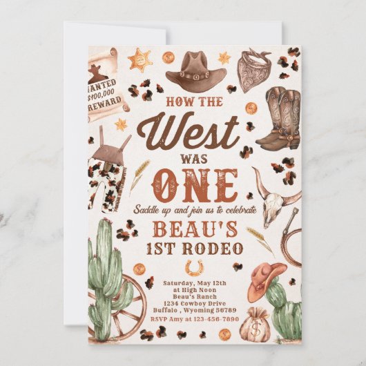 Invitation Cowboy Rodeo 1er Anniversaire Comment l'Occident é (Devant)