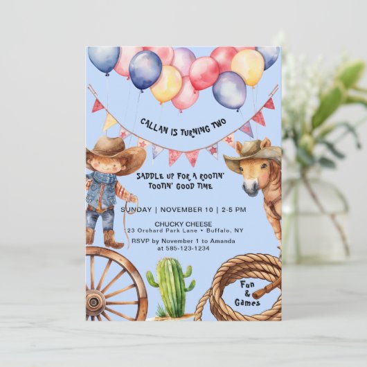 Invitation Cowboy Rootin'Rootin' Heure Anniversaire Invitatio (Debout devant)