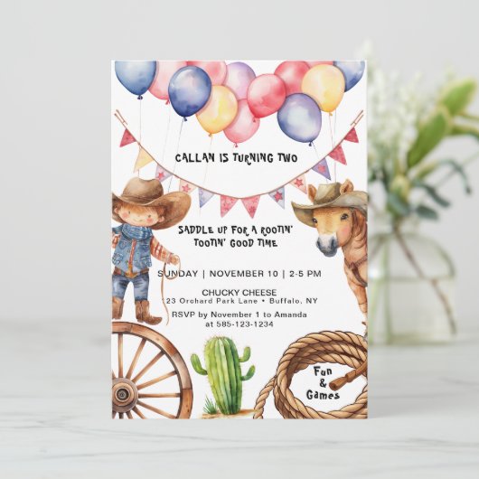 Invitation Cowboy Rootin'Rootin' Heure Anniversaire Invitatio (Debout devant)