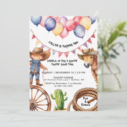 Invitation Cowboy Rootin'Rootin' Heure Anniversaire Invitatio (Debout devant)