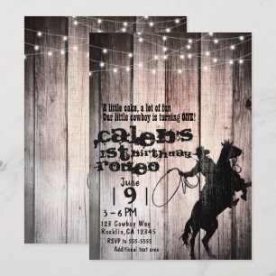 Invitation Cowboy Rustic Wood Grange Pays 1er anniversaire fê