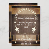 Invitation Cowboy rustique en bois sur le thème du 30e annive (Devant / Derrière)