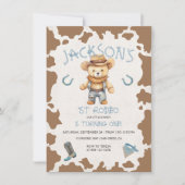 Invitation Cowboy Teddy Bear 1er Rodeo Vache motif Anniversai (Devant)