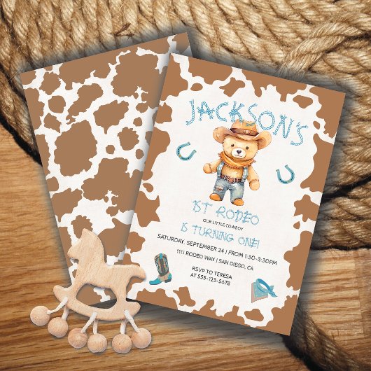 Invitation Cowboy Teddy Bear 1er Rodeo Vache motif Anniversai
