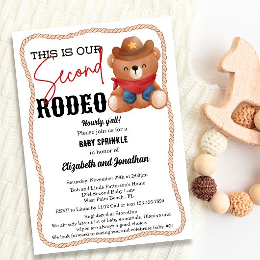 Invitation Cowboy Teddy Bear Rodéo Rouge Second Baby Sprinky