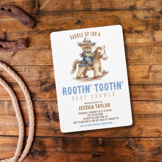 Invitation Cowboy Teddy Bear Southern Western Baby shower