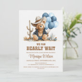 Invitation Cowboy Teddy Bear We Can Bearly Wait Baby Shower (Debout devant)