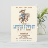 Invitation Cowboy Teddy Bear Wild West Bébé Garçon Douche (Debout devant)