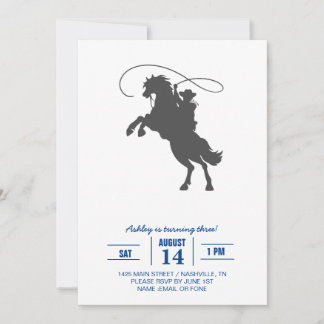 Invitation cowboy throwing lasso riding rearing up horse