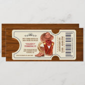 Invitation Cowboy Ticket Birthday Party (Devant / Derrière)