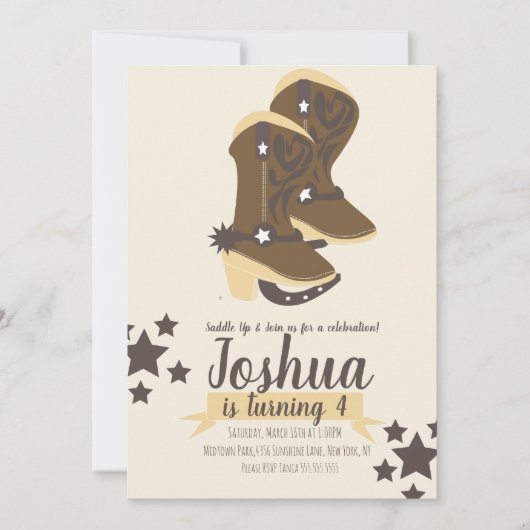 Invitation Cowboy Vache d'anniversaire Imprimer Brown Beige I (Devant)