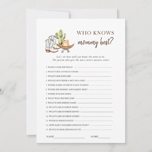 Invitation Cowboy Western Baby shower jeu (Devant)