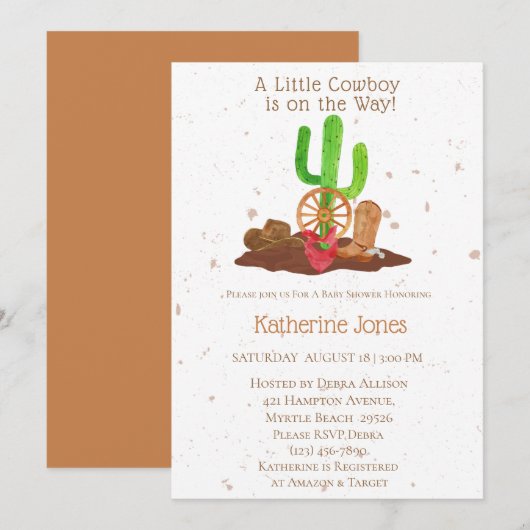 Invitation Cowboy Western Boy Baby shower (Devant / Derrière)