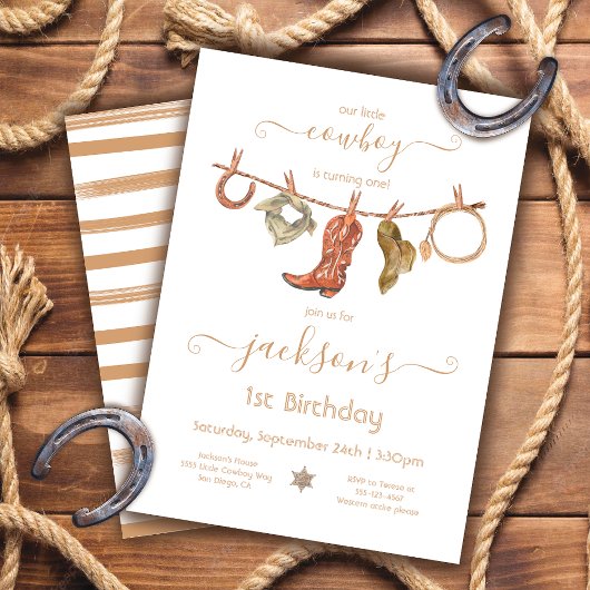 Invitation Cowboy Western Boy Clothesline Anniversaire